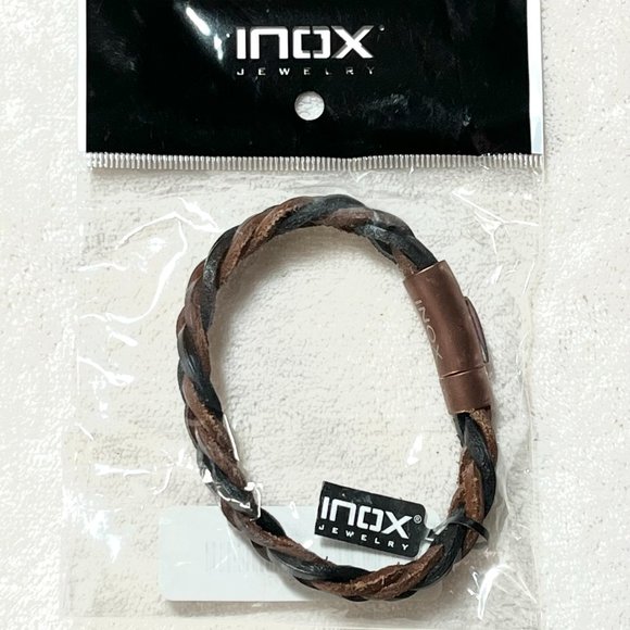 Men's Black and Brown Braided Leather with Rose Gold Clasp Bracelet - NIP - Picture 9 of 9